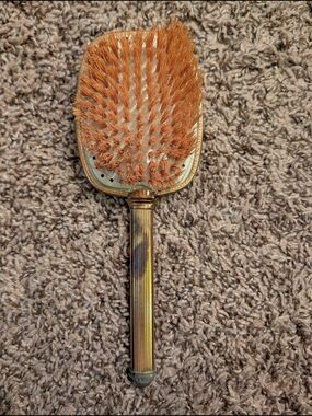 Vintage Gold Tone Hand Brush with Orange Bristles